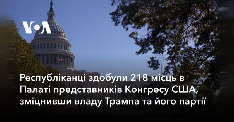 Республіканська партія забезпечила собі 218 мандатів у Палаті представників Конгресу США, що посилило вплив Трампа та його політичної сили.